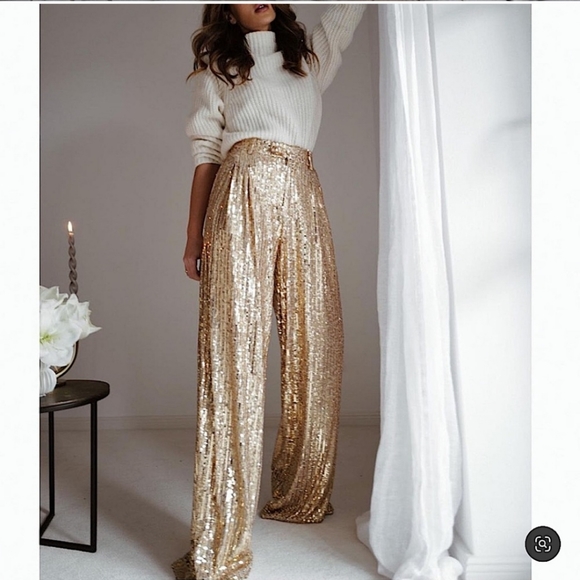 Zara Pants - ✨BLOGGER FAVORITE✨ NWT Zara Sequin Wide Leg Pants